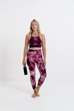 Vitality Set tie dye seamless leggings and crop top in dusty pink and violet — front view
