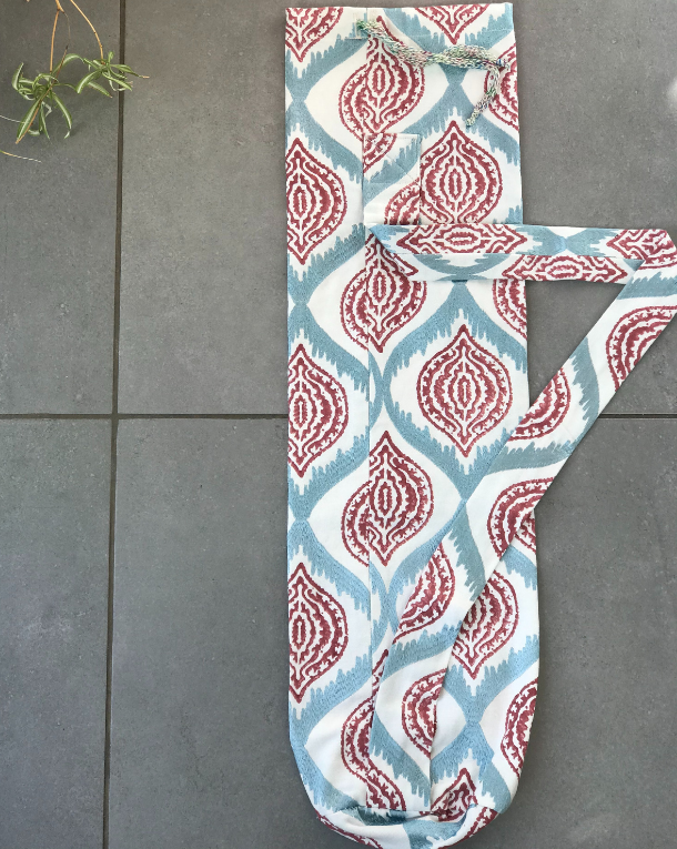 Modern designer print yoga mat bag strap detail