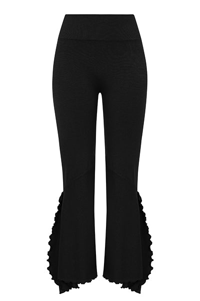 ILU Go with the Flow Leggings front view. High waisted, seamless, flared, lower leg split 