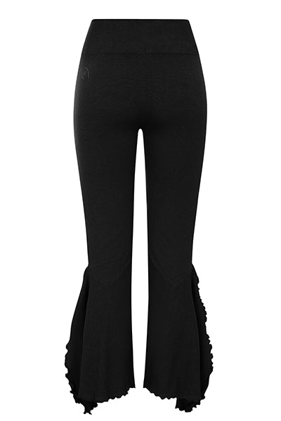 ILU Go with the Flow Leggings back view. High waisted, seamless, flared, lower leg split 