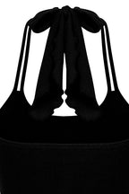 ILU Go with the Flow Crop  back view close up showing long halter ties. Natural fibres,  seamless, removable pads.  