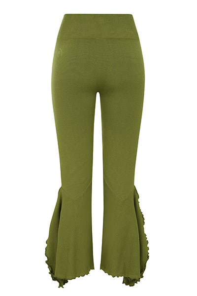 ILU Go with the Flow Leggings back view. High waisted, seamless, flared, lower leg split 