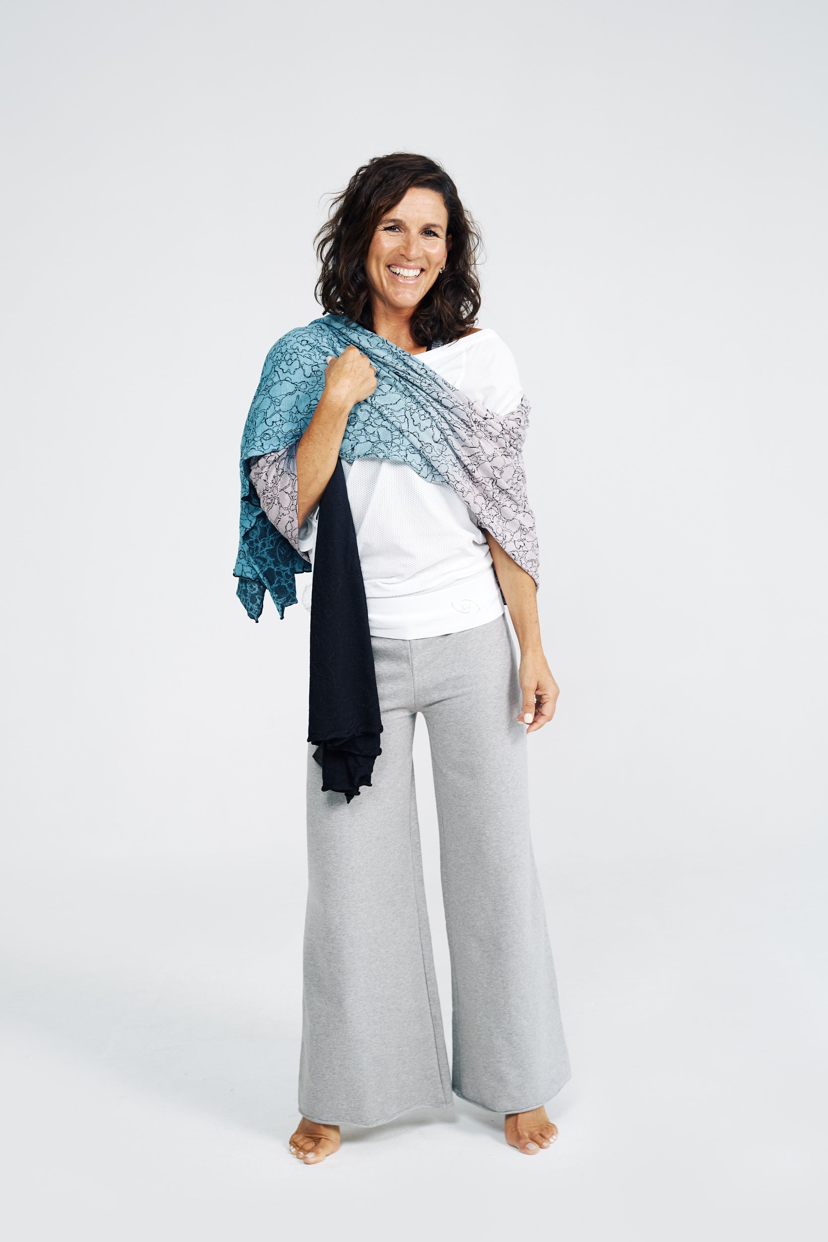 chic calm scarf on model