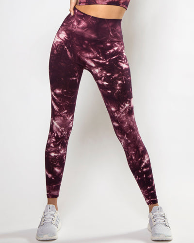 Women's high waisted seamless tie dye leggings in purple — Vitality Leggings by ILU Fitwear.